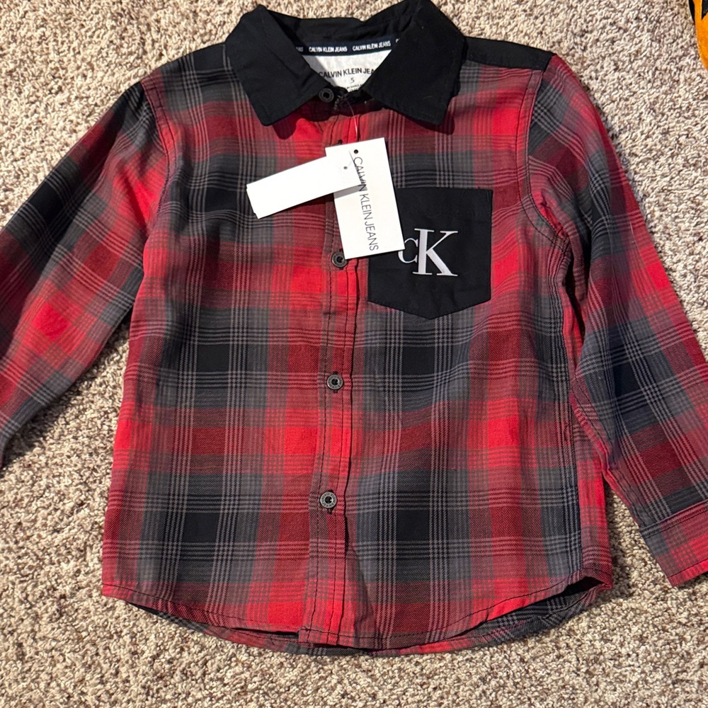 Calvin Klein Kids Black and Red Checkered Shirt